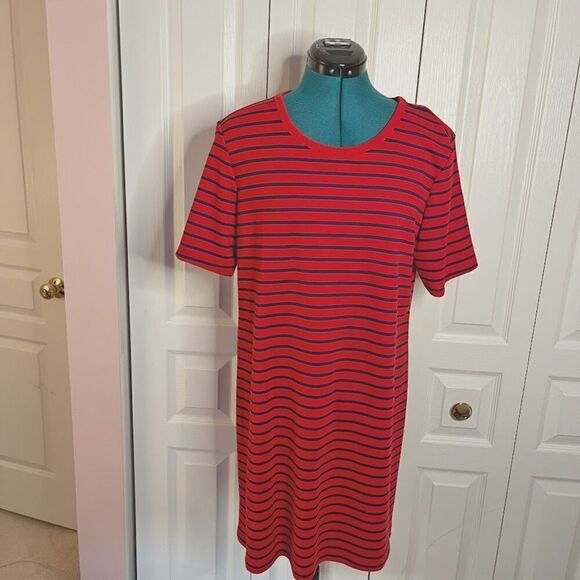 Old Navy Red Navy Blue Nautical Stripe Short Sleeve T Shirt Stretch Petite Dress - Picture 8 of 9